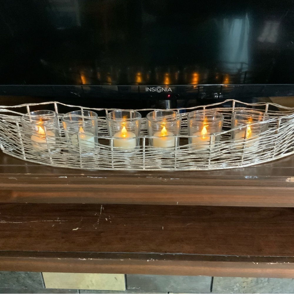 Costa Brava Golden Luxury Collection Silver Iron Gold Frosted 6 Candle Holder